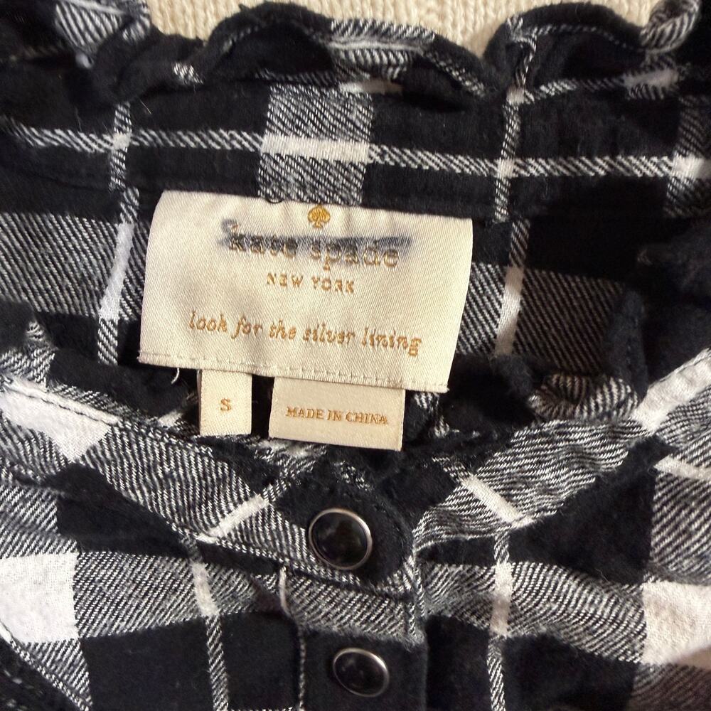 Kate Spade Rustic Buffalo Plaid Pearl Snap Flannel Winter Ruffle Dress S No Belt - Picture 7 of 9